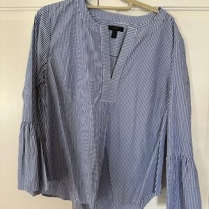 3/4 Bell Sleeve JCrew Poplin Top - Blue/White Stripe